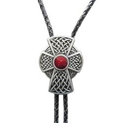 Bolo-Krawatte, Emaille, Vintage-Stil, keltisches Kreuz, Rot, Antike, versilberte Farbe, Einheitsgröße von JEAN'S FRIEND