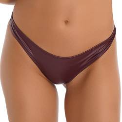 JEATHA Damen Wetlook Dessous Lackleder Slip Glänzende Ouvert Höschen Niedrige Taille Kunstleder Tanga String Leder Unterhose mit Reisverschluss GOGO Clubwear Burgundy J M von JEATHA