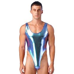 JEATHA Herren Einteiliger Badeanzug Ärmellos Stretch Sportbody Leotard Bodysuit Stringbody High Cut Mankini Kunstleder Bademode Bodybuilding Bunt L von JEATHA