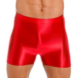 JEATHA Herren Metallic Shorts Fitness Sport Shorts Tights Glossy Kurze Leggings Badehose Sporthose Laufshorts Bademode Sportbekleidung Rot XL von JEATHA