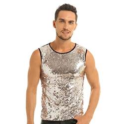 JEATHA Herren Pailletten Tank Top Ärmellos Rundhals T-Shirt Unterhemd Tanktop Glänzend Oberteil Slim Fit Muskelshirt Weste Partykleidung Disco Nachtclub Gold XXL von JEATHA