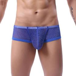 JEATHA Herren Transparent Boxer Brief Unterwäsche Mesh Unterhosen Boxer Shorts Männer Kurz Pants Offen Hintern Boxershorts Erotik Dessous Unterwäsche Blau XXL von JEATHA