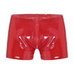 JEATHA Herren Wetlook Shorts Lackleder Boxershorts Unterhose mit Reißverschluss Latex Kurze Hose Briefs Männer Ledershorts Pants Hipster Erotik Dessous Gogo Clubwear Rot XXL von JEATHA