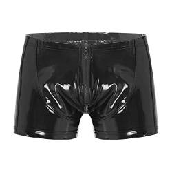 JEATHA Herren Wetlook Shorts Lackleder Boxershorts Unterhose mit Reißverschluss Latex Kurze Hose Briefs Männer Ledershorts Pants Hipster Erotik Dessous Gogo Clubwear Schwarz XL von JEATHA