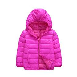 JEATHA Kinder Daunenjacke Steppjacke Jungen Mädchen Kapuzenjacke Sweatjacke mit Kapuze Reißverschluss Einfarbige Winterjacke Leichte Mantel Warme Oberbekleidung Hot Rosa 110-116 von JEATHA