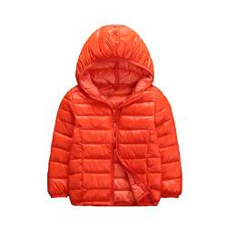 JEATHA Kinder Daunenjacke Steppjacke Jungen Mädchen Kapuzenjacke Sweatjacke mit Kapuze Reißverschluss Einfarbige Winterjacke Leichte Mantel Warme Oberbekleidung Orange 170-176 von JEATHA