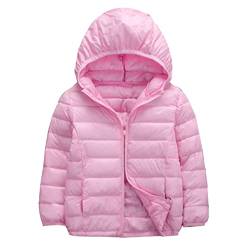 JEATHA Kinder Daunenjacke Steppjacke Jungen Mädchen Kapuzenjacke Sweatjacke mit Kapuze Reißverschluss Einfarbige Winterjacke Leichte Mantel Warme Oberbekleidung Rosa 110-116 von JEATHA