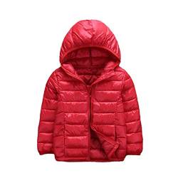 JEATHA Kinder Daunenjacke Steppjacke Jungen Mädchen Kapuzenjacke Sweatjacke mit Kapuze Reißverschluss Einfarbige Winterjacke Leichte Mantel Warme Oberbekleidung Rot 134-140 von JEATHA