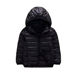 JEATHA Kinder Daunenjacke Steppjacke Jungen Mädchen Kapuzenjacke Sweatjacke mit Kapuze Reißverschluss Einfarbige Winterjacke Leichte Mantel Warme Oberbekleidung Schwarz 158-164 von JEATHA