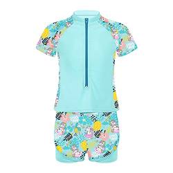 JEATHA Kinder Mädchen UV-Schutz Bademode Kurzarm Badeshirts + Badeshorts Schwimmanzug Sommer Sport Surfanzug Zweiteiler Badeanzug Gr.98-152 Blau 122-128 von JEATHA