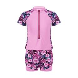 JEATHA Kinder Mädchen UV-Schutz Bademode Kurzarm Badeshirts + Badeshorts Schwimmanzug Sommer Sport Surfanzug Zweiteiler Badeanzug Gr.98-152 Rosa 122-128 von JEATHA