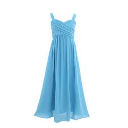 JEATHA Mädchen Chiffon Blumenmädchenkleid Prinzessin Kleid Festlich Ärmellos Partykleid Abendkleid Tüllkleider Brautjungfer Träger Kleid Festzug Geburtstag Party Hellblau 176 von JEATHA