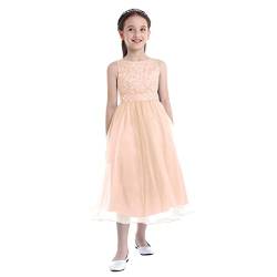 JEATHA Mädchen Pailletten Kleider Abendkleid Festlich Prinzessin Kleid Puffärmel Partykleid Ballkleid Kommunionkleid Brautjungfern Kleid für Hochzeit Geburtstag Pageant Pearl Rosa 152 von JEATHA