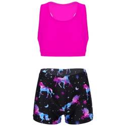 JEATHA Mädchen Sportanzug Turnanzug Kinder Zweiteilige Crop Tank Top Shorts Kurze Hosen Set Jogginganzug Hosenanzug Sport Outfit für Ballett Gymnastik Workout Rosa&Schwarz-b 122-128 von JEATHA