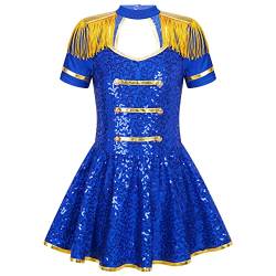 JEATHA Mädchen Zirkus Kostüme Pailletten Kurzarm Tanzkleid Ballettkleid Weihnachtskostüm Ehrengarde Zirkusdirektor Cosplay Fasching Karneval Kostüm Royal Blau 122-128 von JEATHA