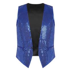 JEATHA Pailletten Weste Herren Damen Glitzer Anzugweste Tank Top ärmellos Disco Crop Top Jacke Herrenweste Faschingskostüm Party Karneval Kostüm Royal Blau L von JEATHA