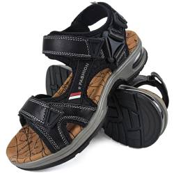 JEBUKTXE Trekkingsandalen Herren Leder Sandalen Sommer Open Toe Wasserfest Outdoorsandalen Klettverschluss Outdoor Trekking Wandersandalen Schwarz Größe 43 von JEBUKTXE