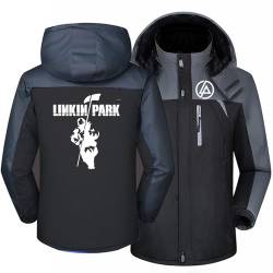 JECCIE Herren Skifahren Mountain Fleece Jacke Hoodies für Linkin Park wasserdichte Regenmäntel Wandern Camping Mäntel Softshell Plus Size Thermo-Windjacke mit Kapuze,A-L von JECCIE