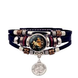 12 Sternzeichen-Armbänder – Vintage-Punk-Armband Für Herren Und Damen, Leuchtendes Sternzeichen-Armband Mit 12 Sternbildern, Geflochtenes Leder-Charm-Armband, Mehrschichtiges Armband, Armreif, 17 von JEDTAKCT