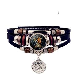 12 Sternzeichen-Armbänder – Vintage-Punk-Armband Für Herren Und Damen, Leuchtendes Sternzeichen-Armband Mit 12 Sternbildern, Geflochtenes Leder-Charm-Armband, Mehrschichtiges Armband, Armreif, 17 von JEDTAKCT