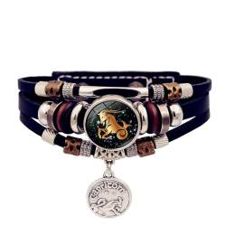 12 Sternzeichen-Armbänder – Vintage-Punk-Armband Für Herren Und Damen, Leuchtendes Sternzeichen-Armband Mit 12 Sternbildern, Geflochtenes Leder-Charm-Armband, Mehrschichtiges Armband, Armreif, 17 von JEDTAKCT