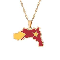 Äthiopien Tigray Region Karte Flagge Anhänger Halskette – Farbe Tropfendes Öl Damen Herren Schmuck Glänzende Karte Geometrisch Ethnischer Stil Mode Student Pullover Kette Charm Geschenk Anhän von JEDTAKCT