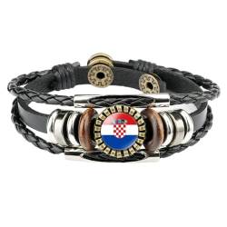 Armband Mit Nationalflagge Von Roquedia – Mehrschichtiges Geflochtenes Lederarmband Mit Zeitjuwel, Modisches, Personalisiertes Verstellbares Armband Für Damen, Schmuck, Paargeschenke, Schwarz, Ein von JEDTAKCT