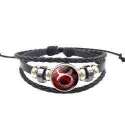 JEDTAKCT 12 Leuchtende Sternzeichen-Armbänder – Vintage Punk Herren Damen Sternbild Handgefertigtes Perlenarmband Mehrschichtiges Geflochtenes Leder Charm-Armband Armband Armreif, 18 Cm + 5 Cm von JEDTAKCT