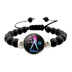 JEDTAKCT 12 Sternzeichen-Armbänder – Zwölf Sternbilder, Rundes Glasstein-Armband, Modisches Handgefertigtes Schwarzes Perlenarmband Für Damen, Schmuck, Geschenk, Verstellbares Armband, 17 Cm + 5 Cm von JEDTAKCT