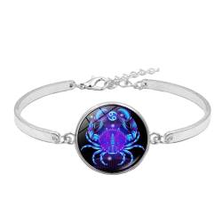 JEDTAKCT 12 Sternzeichen-Armband-Armreif – Zwölf Sternbild-Ruond-Zeit-Edelstein-Armbänder Für Frauen Und Mädchen, Charms, Hip-Hop-Handgelenk-Schmuck, Freund-Freundschafts-Schmuck, 巨蟹座, 17 Cm + 5 Cm von JEDTAKCT