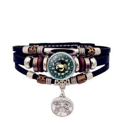 JEDTAKCT Leuchtendes Armband Mit 12 Tierkreiszeit-Edelsteinen – Handgefertigtes, Mehrschichtiges Perlen-Anhänger-Armband, Sternbilder-Schmuck, Charms-Hip-Hop-Handgelenk-Armband, 17 Cm + 5 Cm von JEDTAKCT