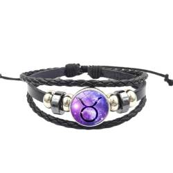 JEDTAKCT Leuchtendes Lederarmband Mit 12 Sternzeichen – Mehrschichtiges Vintage-Punk-Perlenarmband, Trendiges Armband, Armreif, Schmuck, Geschenke Für Männer Und Frauen, 17 Cm + 5 Cm von JEDTAKCT