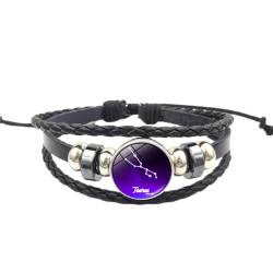 JEDTAKCT Leuchtendes Sternzeichen-Armband – Vintage, Handgewebtes Lederarmband, Armreif, Schmuck, Geschenk, Charms, Hip-Hop-Handgelenk, Verstellbares Armband Für Freunde, 17 Cm + 5 Cm von JEDTAKCT