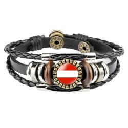 JEDTAKCT Österreich Snap-Leder-Flaggen-Armband – Time Gem, Mehrschichtiges Geflochtenes Lederarmband, Personalisiertes Vintage-Armband, Verstellbar, Schmuck, Reise-Souvenir, Schwarz, Einheitsgröße von JEDTAKCT