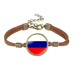 JEDTAKCT Russland-Flagge-Armband Für Damen – Zeit-Edelstein-Samt-Seil-Armband, Country-Pride-Armband, Einfacher Vintage-Patriotischer Schmuck, Geschenke, Accessoires, Braun, Einheitsgröße von JEDTAKCT