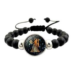 JEDTAKCT Zwölf Sternzeichen-Paar-Armband – Modisches Schwarzes Perlenarmband, Zeit-Edelstein, Verstellbares Kordelarmband, Personalisiertes Handgefertigtes Schmuckzubehör, 18 Cm + 5 Cm von JEDTAKCT