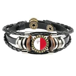 Lederarmband Mit Malta-Flagge – Time Gem, Mehrschichtiges Geflochtenes Armband, Country-Pride-Armband, Modisches, Personalisiertes, Verstellbares Armband, Schmuck, Paargeschenke, Schwarz, Einheitsg von JEDTAKCT