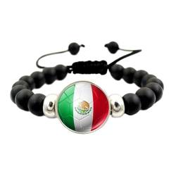 Mexiko-Nationalflaggen-Armband Für Männer Und Frauen – Schwarze Perlenschnüre, Verstellbares Geflochtenes Seil-Armband, Hip-Hop-Persönlichkeit, Handgefertigter Schmuck, Geschenk Für Freunde, S von JEDTAKCT