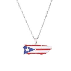 Puerto Rico-Karte-Anhänger-Halskette – Ethnischer Stil, Geometrische Hohle Herzform, Karte Für Männer Und Frauen, Paar, Schlüsselbeinkette, Patriotische Flagge, Hip-Hop-Charm-Schmuck Für Unis von JEDTAKCT