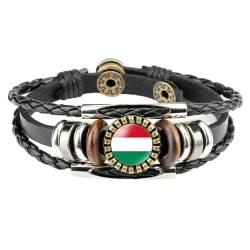 Ungarn-Flaggen-Armband Aus Leder Mit Schnappverschluss – Mehrschichtiges Geflochtenes Zeit-Edelstein-Armband, Country-Pride-Armband, Personalisiertes Verstellbares Armband, Schmuck, Paar-Geschenke, von JEDTAKCT