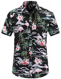 JEETOO Herren Ananas Shirts Hawaiian Style Hemd Drucken Urlaub Button Down Kurzarm Slim Fit Freizeit Hemd Sommer Casual in den Größen S-3XL(Schwarz_1,M) von JEETOO