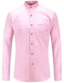 JEETOO Herren Langarm Oxford Hemd Modell Regular Fit Stehkragen Bügelleicht(Rose-Pocket zum Einstecken,M) von JEETOO