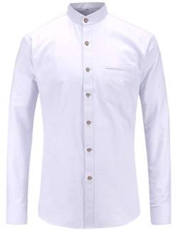 JEETOO Herren Oxford Baumwolle Casual Regular fit Lange Ärmel Geschäftsangelegenheiten Hemd Halslos(Weiß,XL) von JEETOO