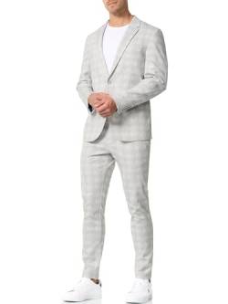 JEFF Herren JFLeo Set Anzug 2-teilig Sakko Hose Set | elastischer Herrenanzug Regular Fit Männer Grey Check 52 von JEFF