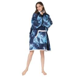 JEFFEL Hoodie Decke mit Ärmeln,Hoodie Decke Pullover Damen übergroße, Flauschig Hoodie Sweatshirt, Super Weiche gemütliche Warme Flanell Decken Hoodie,Riesige Fronttasche… (Blue Tie Dye) von JEFFEL