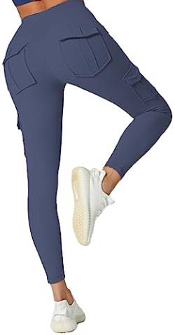 JEGGE Yoga-Leggings mit hoher Taille und 4 Taschen, Bauchkontrolle, Workout, Laufen, 4-Wege-Stretch, Cargo-Tasche, Marineblau, Groß von JEGGE