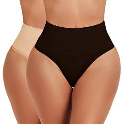 JELLYOGA Nahtlose Tanga-Formwäsche für Damen, Bauchkontrolle, Bodyshaper, Höschen, Miederhose, hohe Taille, formende Unterwäsche, schwarz und beige, S von JELLYOGA