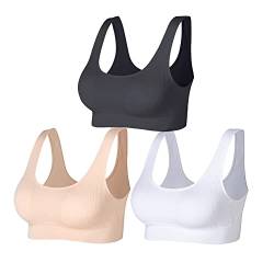 JEMINAY Bustier BH ohne Buegel Schlafen BH Wohlfühl BH Sport BH 3er Pack,Schwarz +Weiß+beige,L von JEMINAY