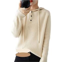 JEMJAR Damen Hoodie Aus Wolle, Herbst Neuer Lockerer Kapuzenpullover, Pullover Mit Langen Ärmeln, Wollpullover (Color : Beige, Size : M) von JEMJAR