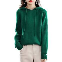JEMJAR Damen Pullover Wolle Hoodies Tops, Lässiger Langarm-Strick-Hoodie, All-Match Hoodie Aus 100% Wolle (Color : Dark green, Size : XL) von JEMJAR